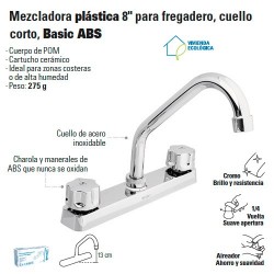 Mezcladora Plastica 8" para Fregadero Cuello Corto FOSET