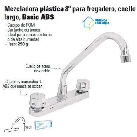 Mezcladora Plastica 8" para Fregadero Cuello largo FOSET