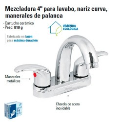 Mezcladora 4" para Lavabo Nariz Curva / Manerales de Palanca