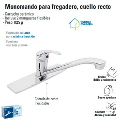 Monomando para Fregadero Cuello Recto