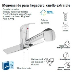 Monomando para Fregadero Cuello Extraible