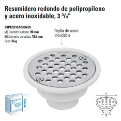 Resumidero Redondo de Polipropileno y Acero inoxidable 3 3/4"