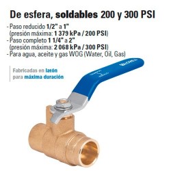 Valvula de Esfera, Soldable 200 y 300 PSI