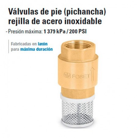 Valvula de Pie (pichancha) Rejilla de acero inoxidable