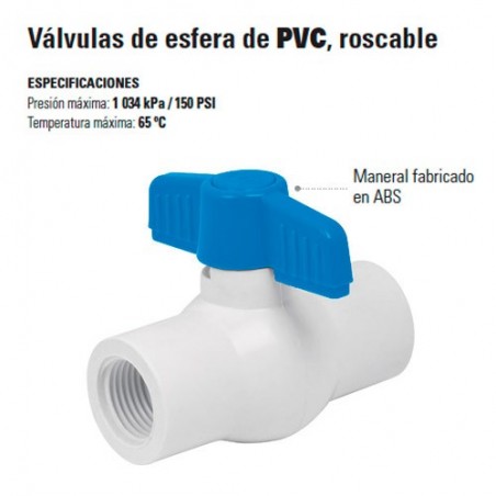Valvula de Esfera de PVC Roscable 