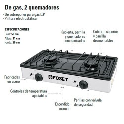 Parrilla de Gas 2 Quemadores