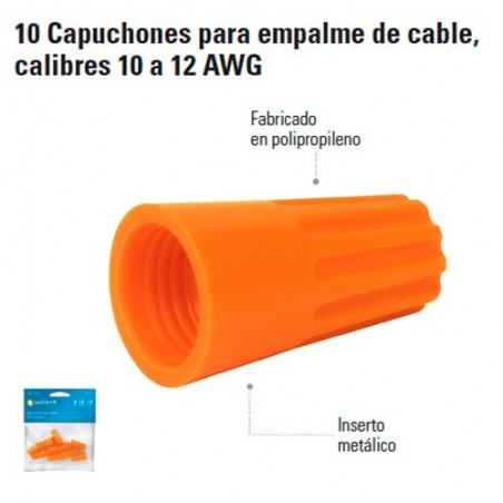 10 Capuchones para Empalme de Cable, Calibres 12 a 14 AWG
