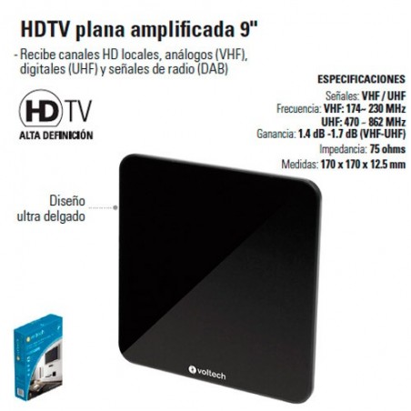 Antena HDTV Plana Amplificada 9"