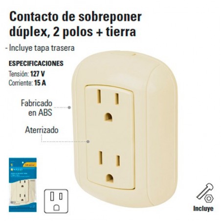 Contacto de Sobreponer Duplex 2 Polos + Tierra