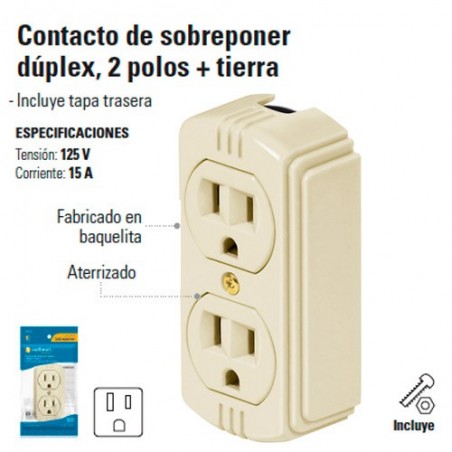 Contacto de Sobreponer Duplex 2 Polos + Tierra