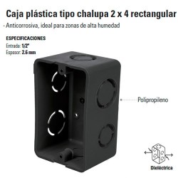 Caja Plastica tipo Chalupa 2 x 4 Rectangular