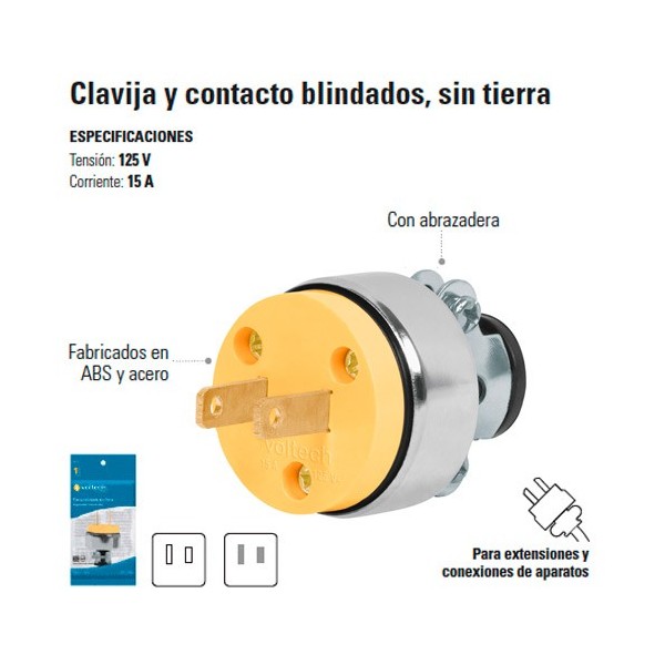 Clavija y Contacto Blindados sin Tierra