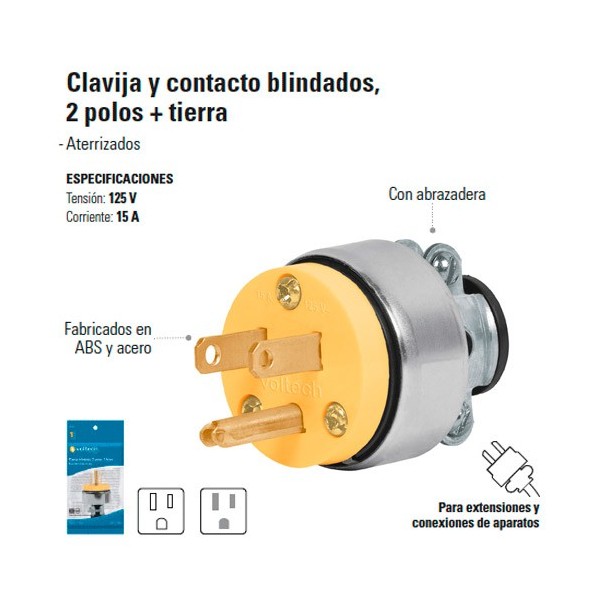 Clavija y Contacto Blindados 2 Polos + Tierra