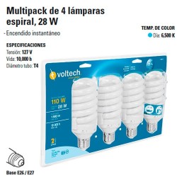 Multipack de 4 Focos Espiral Ahorradores, 28 W