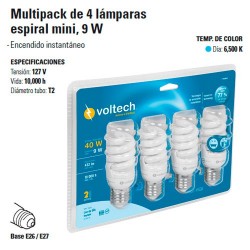 Multipack de 4 Focos Ahorradores de Espiral Mini 9 W