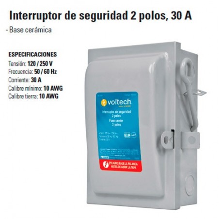 Interruptor de Seguridad 2 Polos 30 A