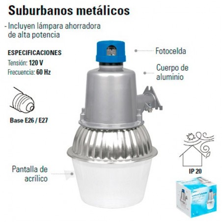 Luminario Suburbano 45 W de Aluminio con Fotocelda