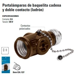 Portalamparas de Baquelita Cadena y Doble Contacto (Ladron)