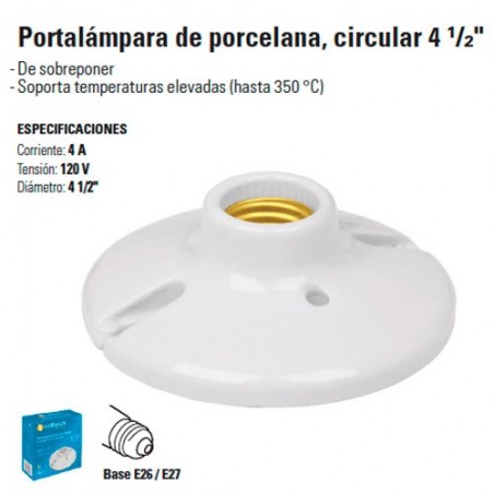 Portalampara de Porcelana, Circular 4 1/2"  