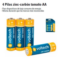 Blíster con 2 pilas zinc-carbón tamaño D, Volteck, Pilas Zinc