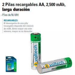 2 Pilas Recargables AA 2500 mAh Larga Duracion