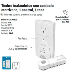 Timbre Inalambrico con Contacto Aterrizado 1 Control 1 Tono