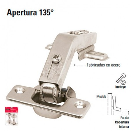 Juego de 2 Bisagras Bidimensionales Ocultas para Gabinetes Apertura 135º