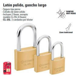 Candado de Laton Pulido Gancho Largo