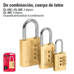 Candado de combinación 28 mm cuerpo de latón Hermex