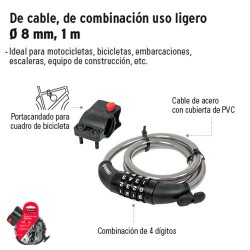 Candado de Cable de Combinacion Uso Ligero de 8 mm 1 m