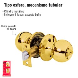 Cerradura de Pomo Tipo Esfera Mecanismo Tubular de Laton