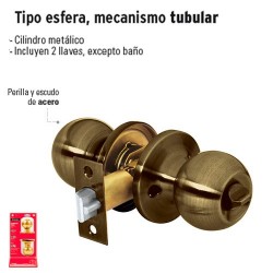 Cerradura de Pomo Tipo Esfera Mecanismo Tubular de Laton