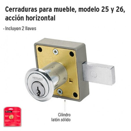 Cerradura para Mueble Accion Horizontal Cilindro 36 mm Cromo