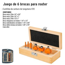 Juego de 6 Brocas para Router TRUPER