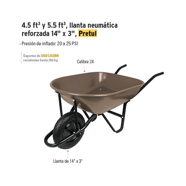 Carretilla Llanta Neumatica Reforzada 14" x 3" PRETUL