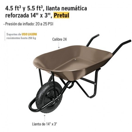 Carretilla Llanta Neumatica Reforzada 14" x 3" PRETUL