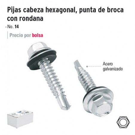 Pija Cabeza Hexagonal Punta de Broca con Rondana FIERO