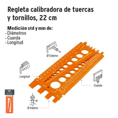 Regleta Calibradora de Tuercas y Tornillos 22 cm TRUPER