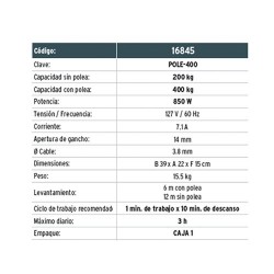 Polipasto Electrico 400 Kg TRUPER