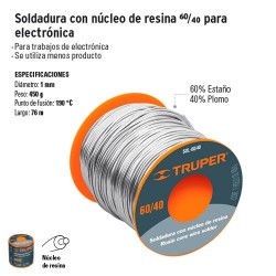 Soldadura con Nucleo de Resina 60/40 para Electronica TRUPER