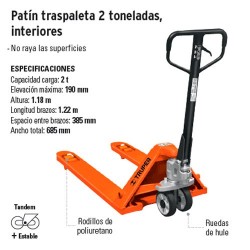 Patín Traspaleta 2 Toneladas Interiores TRUPER