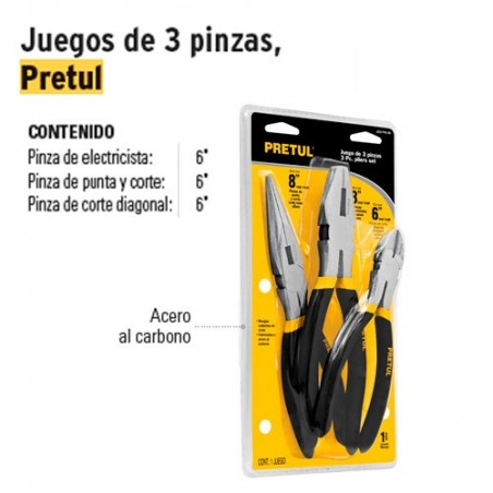 Juego de 3 Pinzas 6" PRETUL