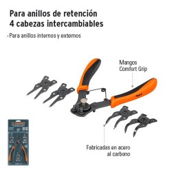 Pinzas Para Anillos de Retención 4 Cabezas Intercambiables TRUPER