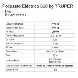 Polipasto Eléctrico 800 kg TRUPER