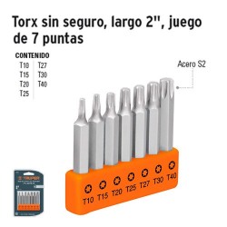 Puntas Torx Para Desarmador Largo 2" sin Seguro Juego de 7 Puntas TRUPER