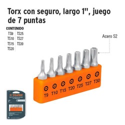 Puntas Torx Para Desarmador Largo 1" con Seguro Juego de 7 Puntas TRUPER