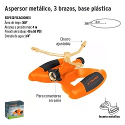 Aspersor Metálico 3 Brazos Base Plástica TRUPER