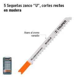 5 Seguetas Zanco "U" Cortes Rectos en Madera TRUPER