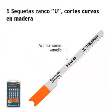 5 Seguetas Zanco "U" Cortes Curvos en Madera TRUPER