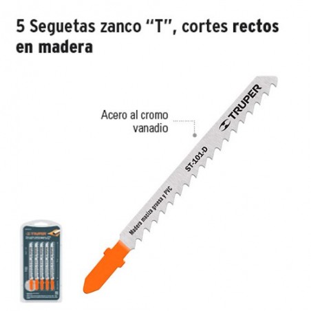 5 Seguetas Zanco "T" Cortes Rectos en Madera TRUPER